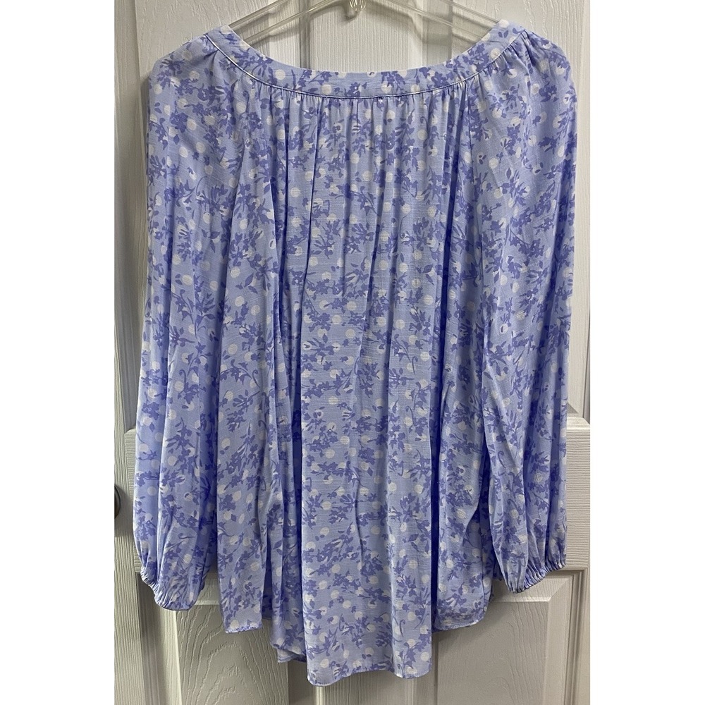 Lauren Conrad Womens Long Sleeve Blouse Floral Tunic Top Blue/White V-neck XL - Picture 5 of 7